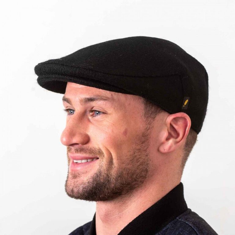 Black Donegal Tweed flat cap